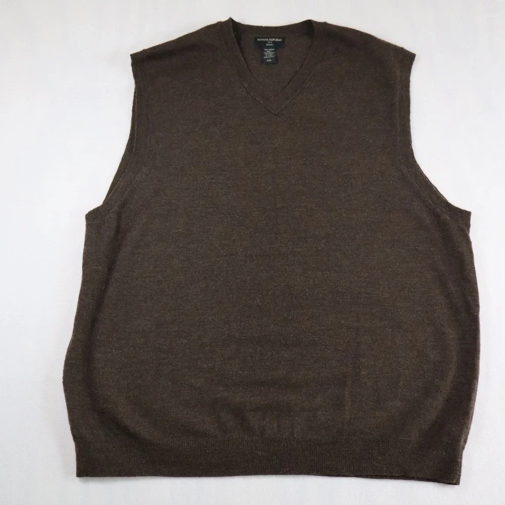 Banana‎ Republic Sweater Vest Men's XXL Merino Wool Brown Preppy Quiet Luxury